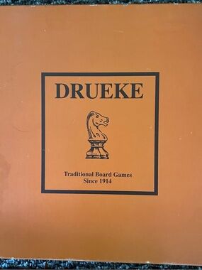 DRUEKE CHESS CHECKERS BACGAMMON SET WOOD KING 3 5/8" NEW VTG RARE CASE DELUXE V